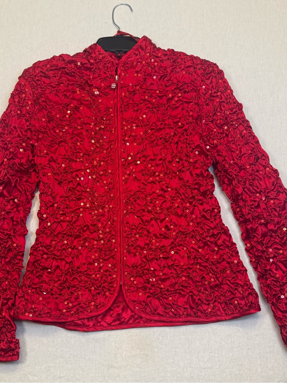 La Femme Red Sequin Ruched Blazer Jacket